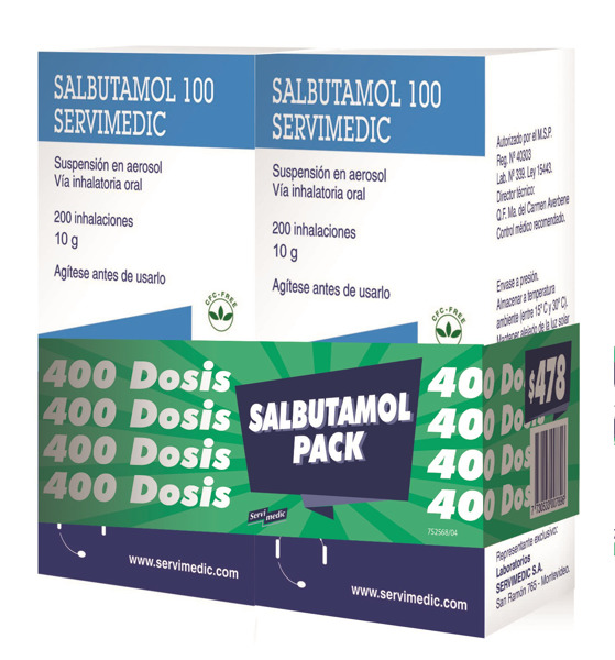 Imagen de SALBUTAMOL AERO. SERVIMEDIC PACK 2 100 mcg [200+200 dosis]