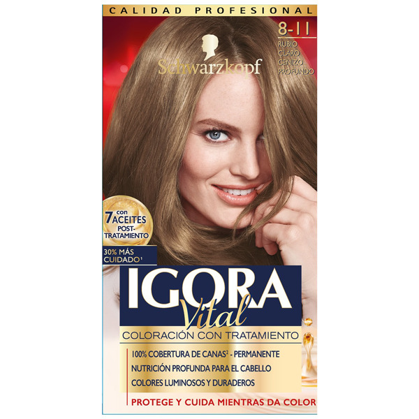 Imagen de IGORA VITAL COLORACION RUBIO CLARO CENIZO PROFUNDO 8-11 [50+22.5+50+2ml]