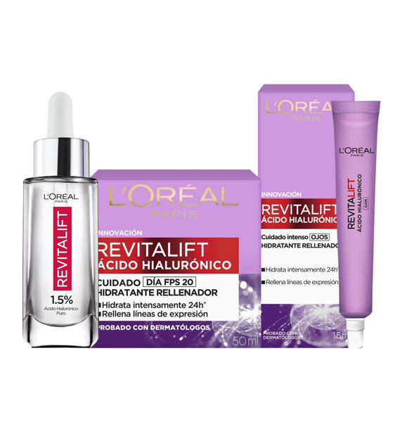 Imagen de LOREAL REVITALIFT HIALURÓNICO CREMA DÍA + SERUM + CONTORNO DE OJOS COMBO 30+50+15 ml