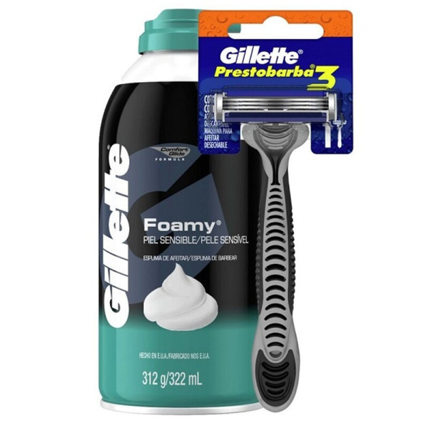 Imagen de GILLETTE ESPUMA AF. FOAMY PIEL SENSIBLE+PRESTOBARBA 3 GRATIS PACK [312gr+1uni.]