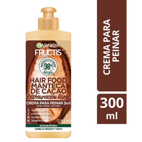 Imagen de FRUCTIS CREMA DE PEINAR FOOD RESTAURACIÓN RIZOS MANTECA DE CACAO (300 ml)