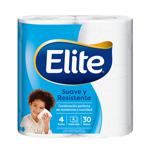 Imagen de ELITE PAPEL HIGIENICO SUAVE Y RESISTENTE DOBLE HOJA 30 mts 4 uni.