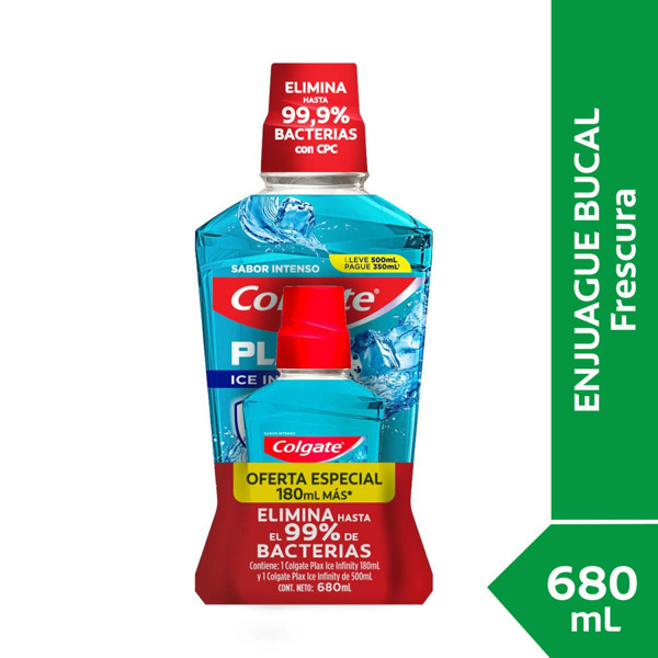 Imagen de COLGATE ENJUAGUE PLAX ICE INFINITY ZERO PACK [500+180ml]