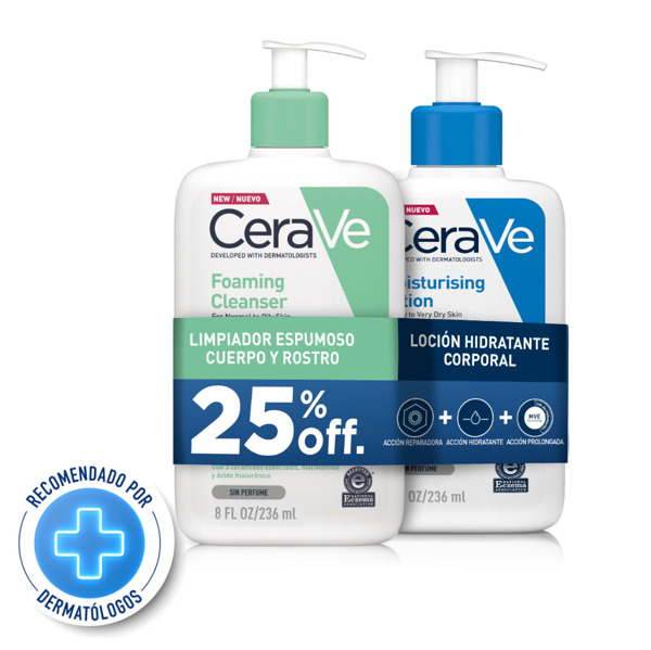 Imagen de CERAVE LIMPIADOR ESPUMOSO+HIDRATANTE CORPORAL PACK [236+236ml]