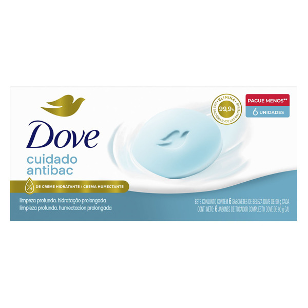 Imagen de DOVE JABON ANTIBACTERIAL CUIDA & PROTEGE PACK 25% dto. 6 uni.x 90 gr