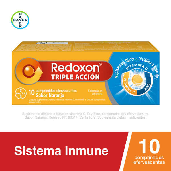 Imagen de REDOXON TRIPLE ACCION EFERVESCENTE 1000+10+0.01mg [10 comp.]