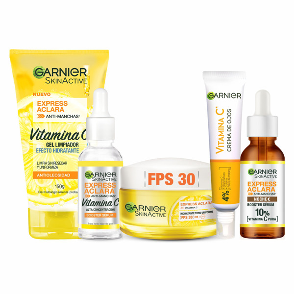 Imagen de PACK GARNIER EXPRESS ACLARA CONTORNO DE OJOS + CREMA + GEL + SERUM + SERUM NOCHE 15+50+150+30+30ml