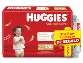Imagen de HUGGIES NATURAL CARE MEGA XXG+TOALLITAS HUMEDAS XXG [PACK 50+48uni]