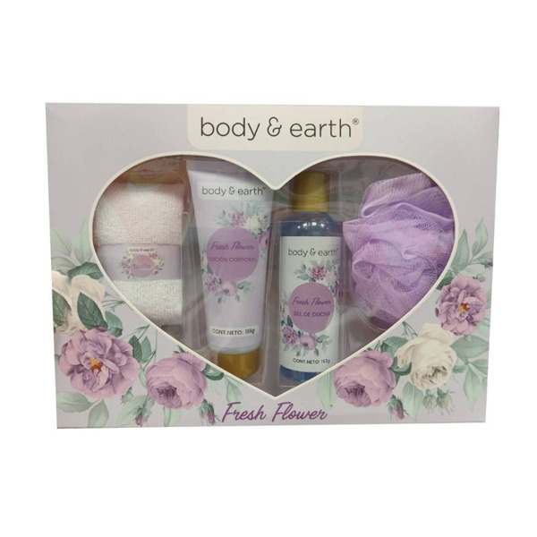 Imagen de BODY&EARTH FRESH FLOWER GEL DUCHA+LOCION CORPORAL+TOALLA+ESPONJA ESTUCHE
