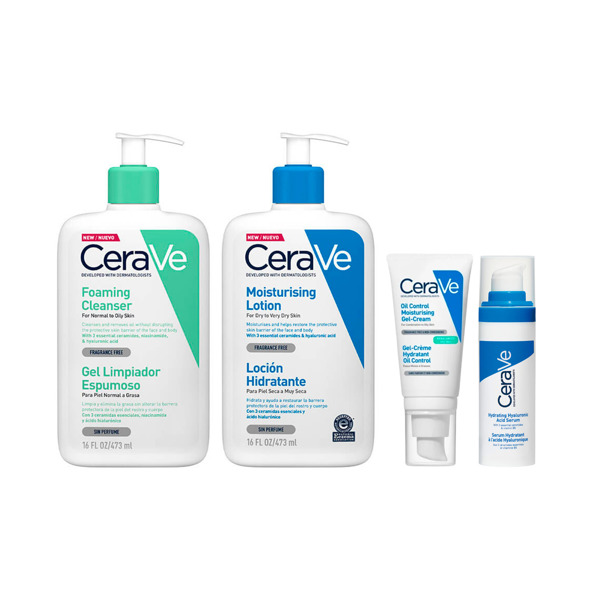 Imagen de CERAVE GEL LIMPIADOR+SERUM+LOCION+OIL GEL COMBO [473+30+473+52ml]